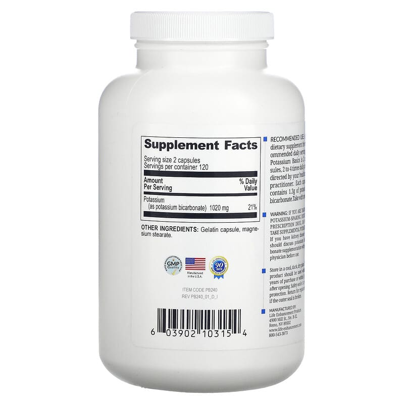 Life Enhancement, Potassium Basics, 240 Capsules