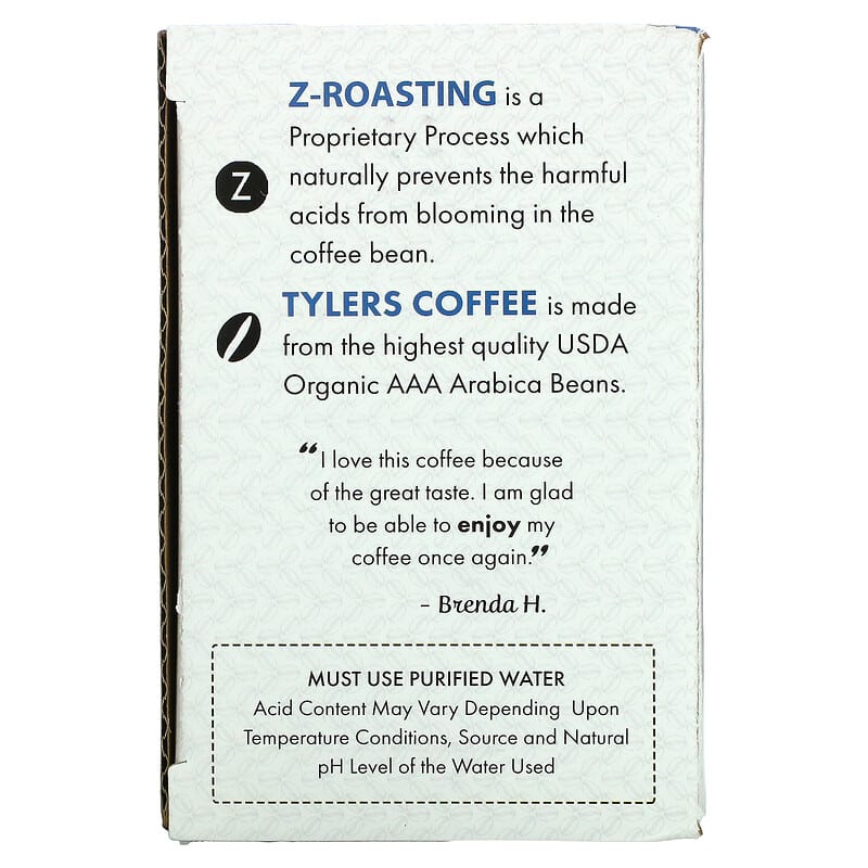 Tylers Coffees, Organic Coffee, Regular, Acid-Free, 16 K-Cup Pods, (8 g) Each