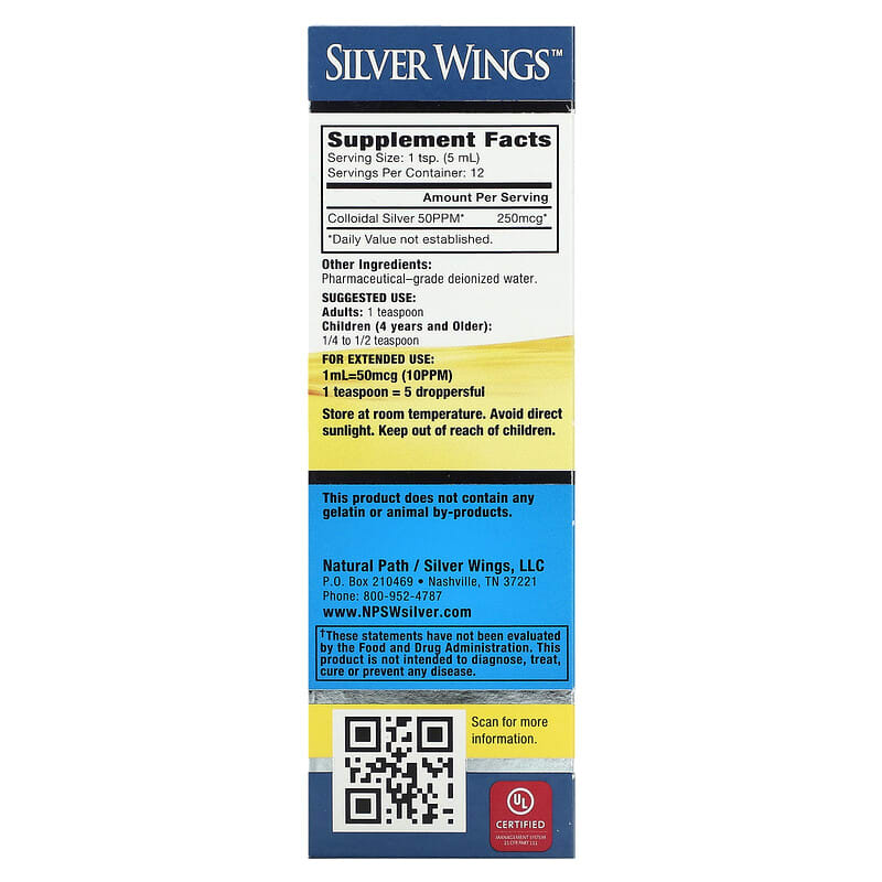 Natural Path Silver Wings, Colloidal Silver, 50 PPM, 2 fl oz (60 ml)