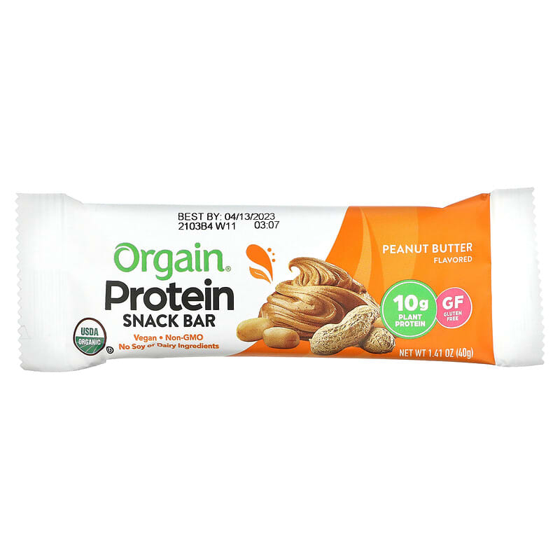 Orgain, Organic Plant-Based Protein Bar, Peanut Butter, 12 Bars, 1.41 oz (40 g) Each