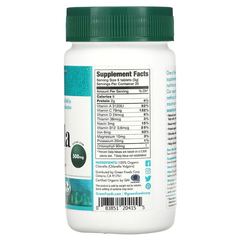 Green Foods Corporation, Organic Chlorella, 500 mg, 120 Tablets