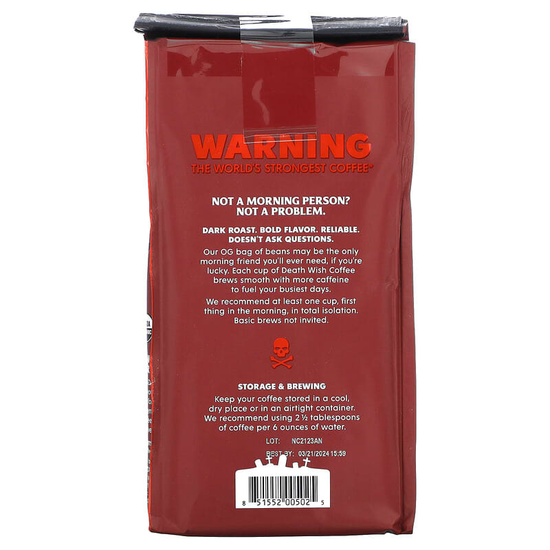 Death Wish Coffee, The World's Strongest Coffee, Ground, Dark Roast, 16 oz (454 g)