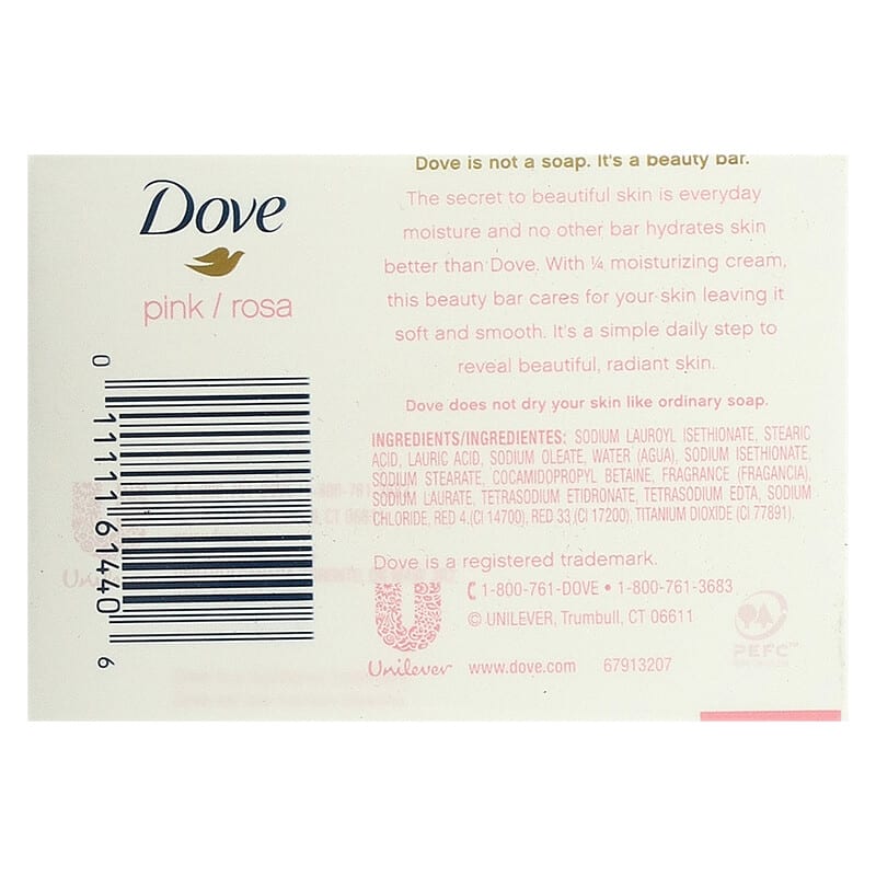 Dove, Beauty Bar Soap with Deep Moisture, Pink, 4 Bars, 3.75 oz (106 g) Each