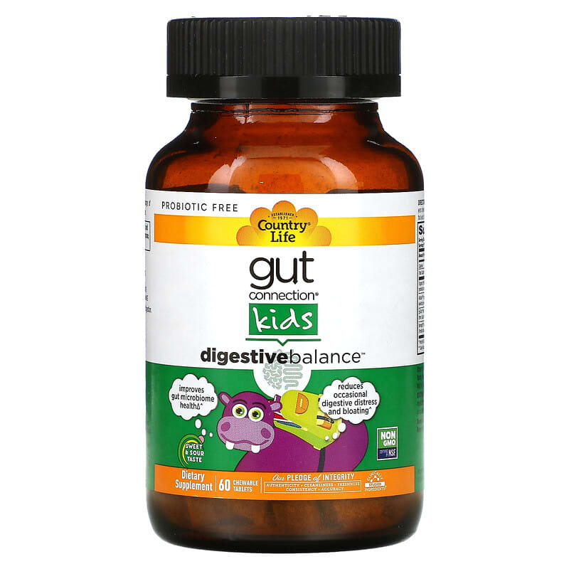 Country Life, Gut Connection Kids, Digestive Balance, Sweet & Sour,  60 Chewable Tablets