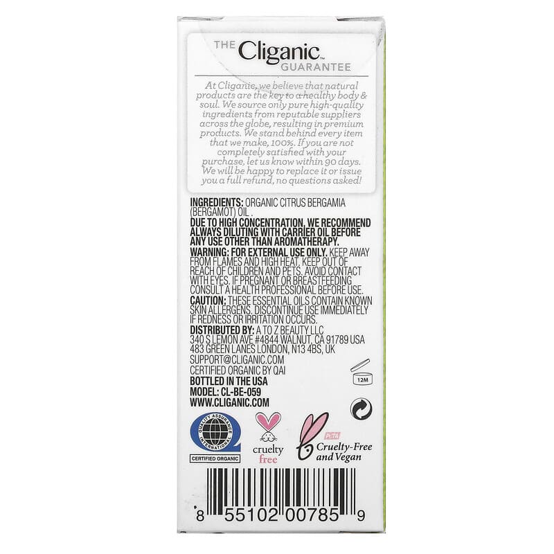 Cliganic, 100% Pure Essential Oil, Bergamot Oil, 0.3 fl oz (10 ml)