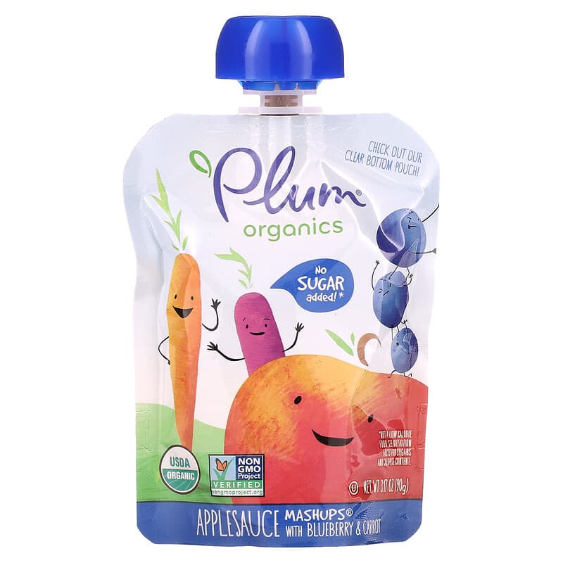 Plum Organics, Applesauce Mashups with Blueberry & Carrot, 4 Pouches, 3.17 oz (90 g) Each