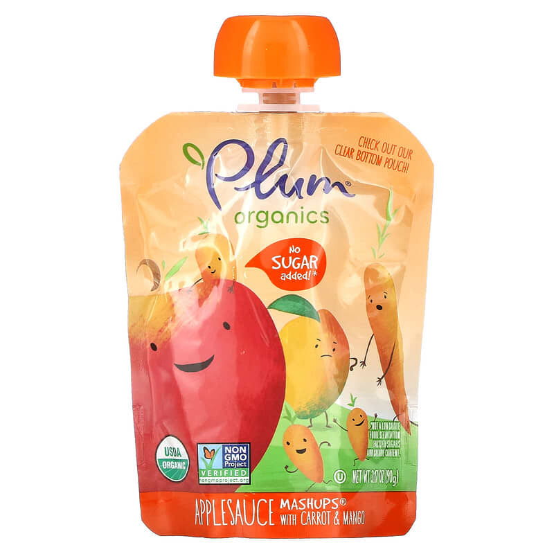 Plum Organics, Applesauce Mashups with Carrot & Mango, 4 Pouches, 3.17 oz (90 g) Each