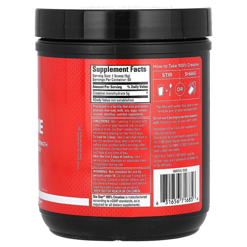 SIXSTAR, 100% Creatine, Unflavored, 10.58 oz (300 g)