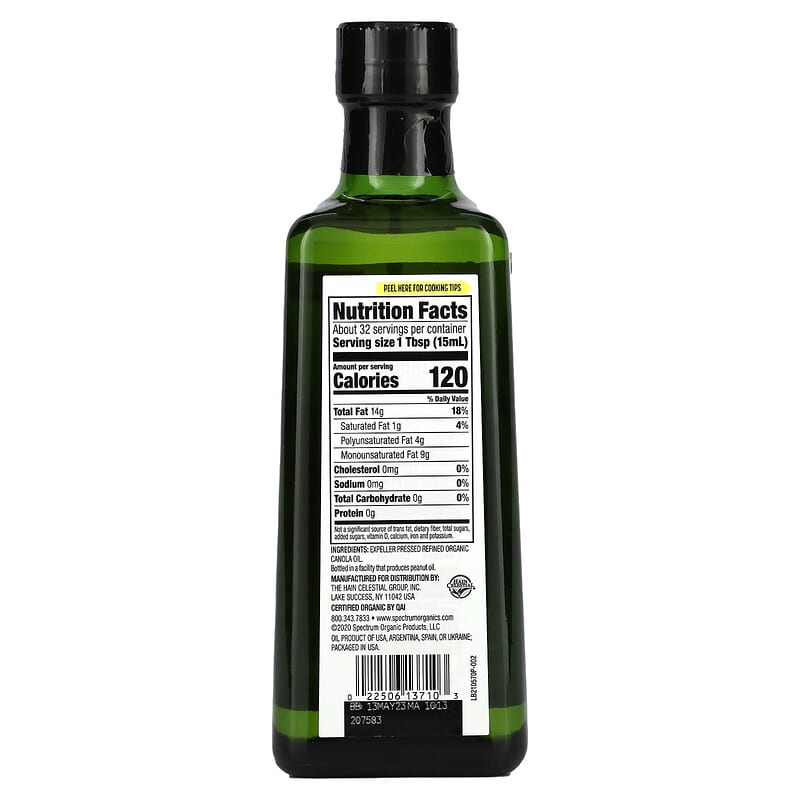 Spectrum Culinary, Organic Canola Oil, Expeller Pressed, Refined, 16 fl oz (473 ml)