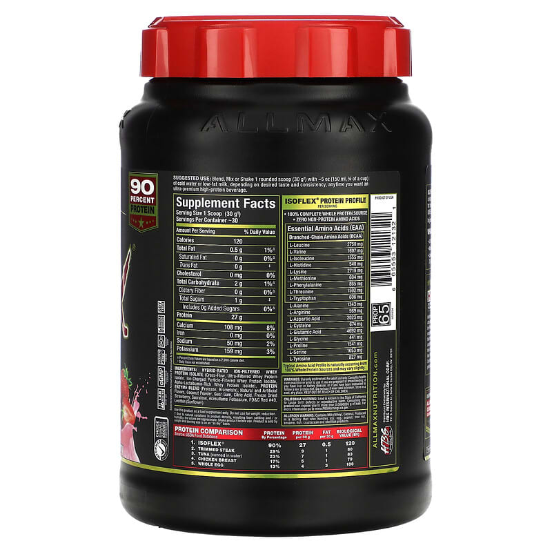 ALLMAX, Isoflex, 100% Pure Whey Protein Isolate, Strawberry, 2 lbs (907 g)