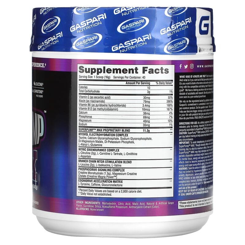 Gaspari Nutrition, SuperPump Max, Grape Cooler, 1.41 lbs (640 g)