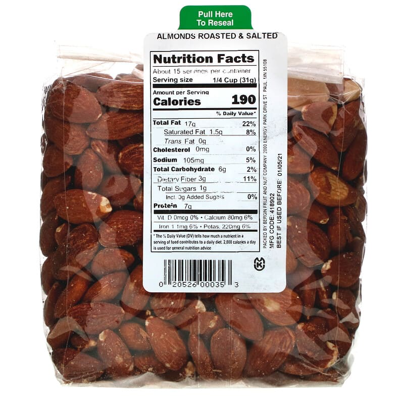 Bergin Fruit and Nut Company, Almonds Roasted & Salted, 16 oz (454 g)