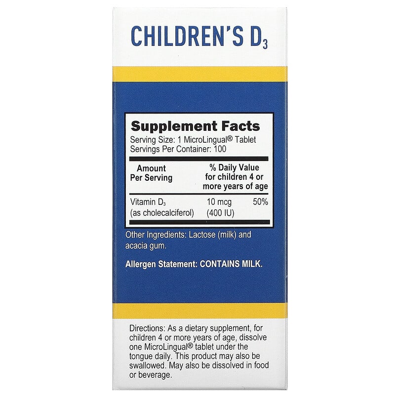 Superior Source, Children's D3, 10 mcg (400 IU), 100 MicroLingual Instant Dissolve Tablets