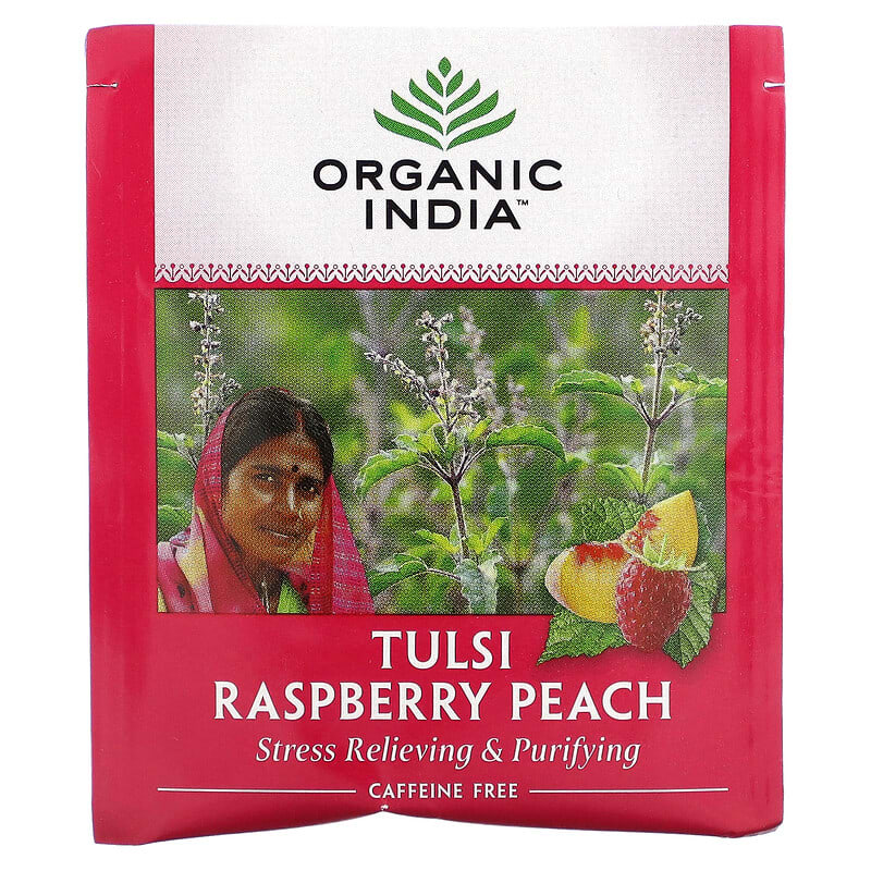 Organic India, Tulsi  Raspberry Peach, Caffeine Free, 18 Infusion Bags, 1.21 oz (34.2 g)