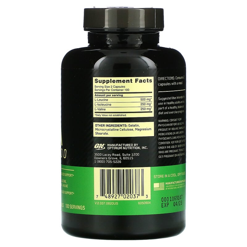 Optimum Nutrition, BCAA 1000, 500 mg, 200 Capsules