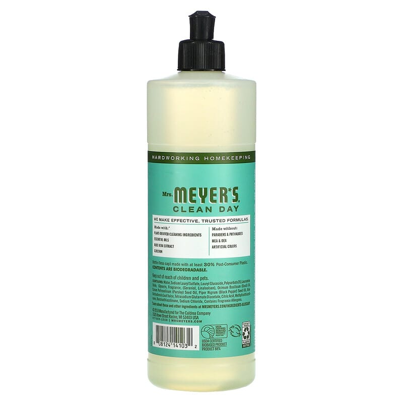 Mrs. Meyers Clean Day, Dish Soap, Basil Scent, 16 fl oz (473 ml)