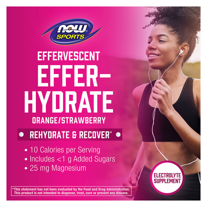 NOW Foods, Sports, Effer-Hydrate, Orange Strawberry, 10 Tablets, 1.8 oz (51 g)