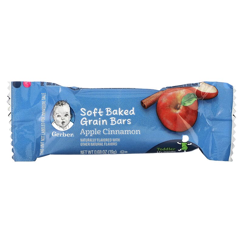 Gerber, Soft Baked Grain Bars, 12+ Months, Apple Cinnamon, 8 Individually Wrapped Bars, 0.68 oz (19 g) Each