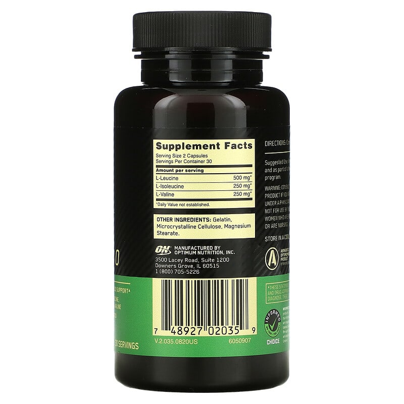 Optimum Nutrition, BCAA 1000, 500 mg, 60 Capsules