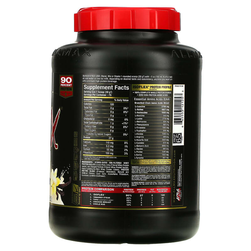 ALLMAX, Isoflex, 100% Pure Whey Protein Isolate, Vanilla, 5 lbs (2.27 kg)