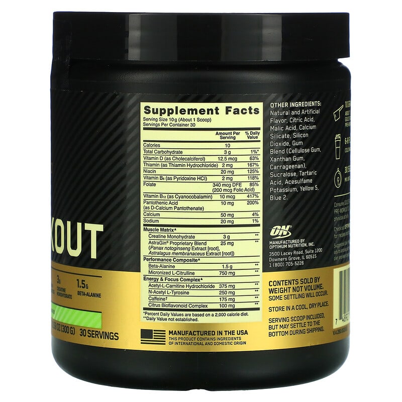 Optimum Nutrition, Gold Standard Pre-Workout, Green Apple, 10.58 oz (300 g)
