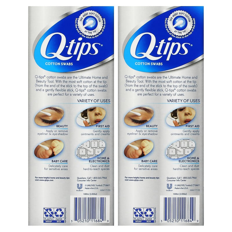 Q-tips, Cotton Swabs, Family Pack, 2 Pack, 500 Swabs Each