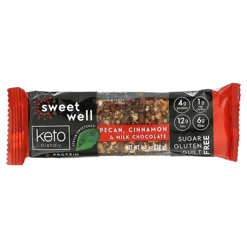 Sweetwell, Keto Bar, Pecan, Cinnamon & Milk Chocolate Bar, 10 Bars, 1.1 oz (32 g) Each