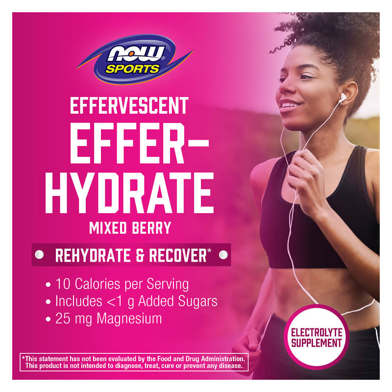 NOW Foods, Sports, Effer-Hydrate, Mixed Berry, 10 Tablets, 1.8 oz (51 g)