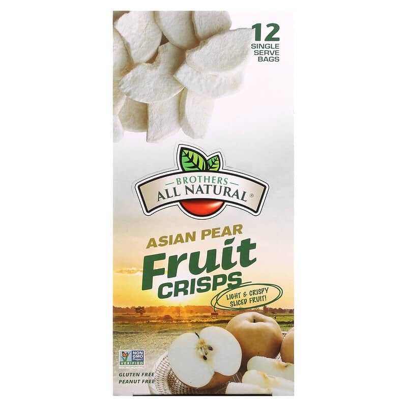 Brothers-All-Natural, Freeze Dried Fruit Crisps, Asian Pear, 12 Single-Serve Bags, 0.35 oz (10 g) Each