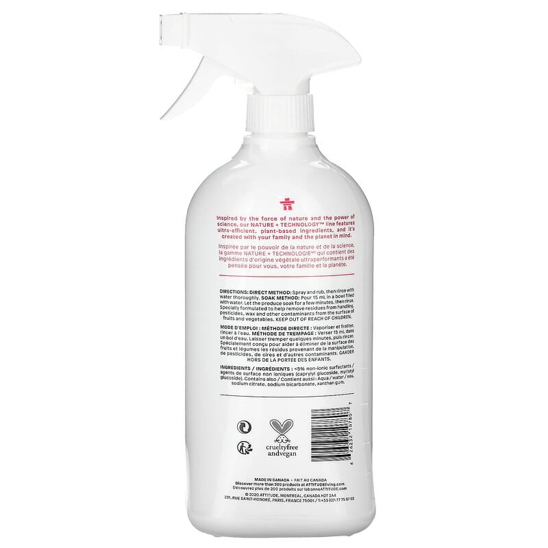 ATTITUDE, Fruit & Vegetable Wash, Unscented, 27.1 fl oz (800 ml)