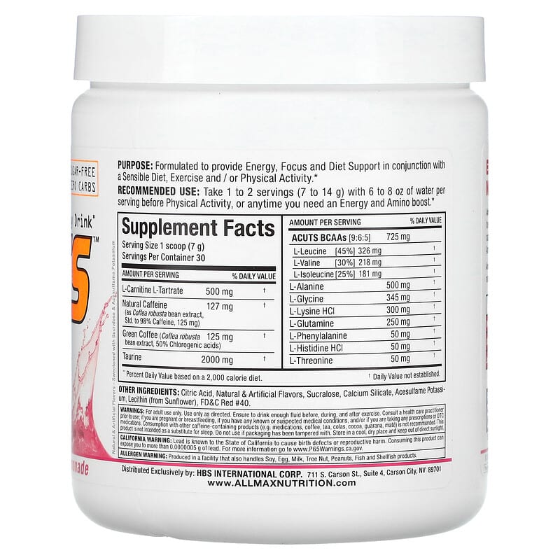 ALLMAX, ACUTS, Amino-Charged Energy Drink, Pink Lemonade, 7.4 oz (210 g)