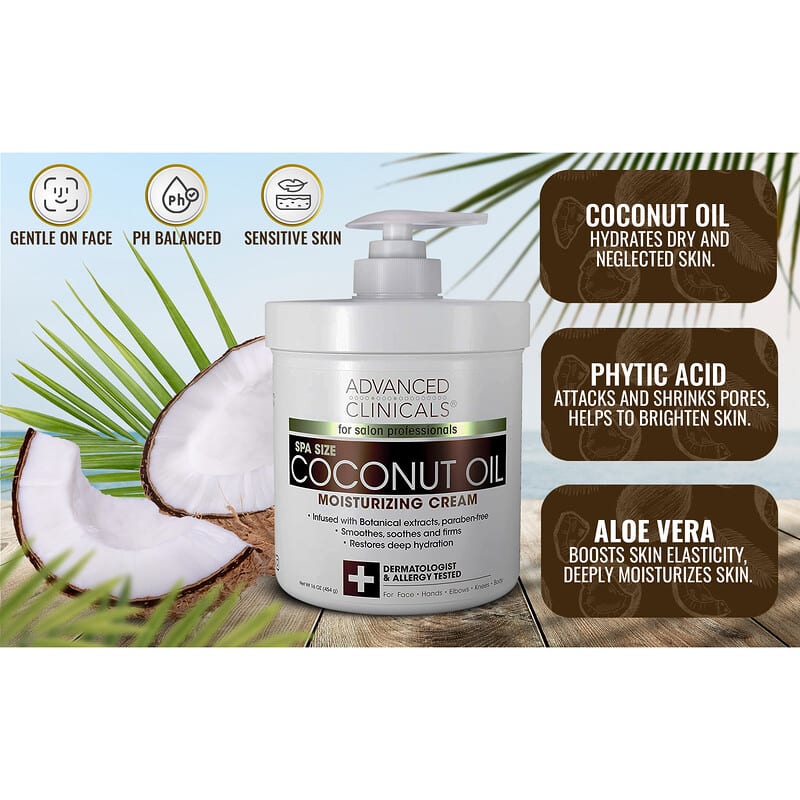 Advanced Clinicals, Coconut Oil Moisturizing Cream, 16 oz (454 g)