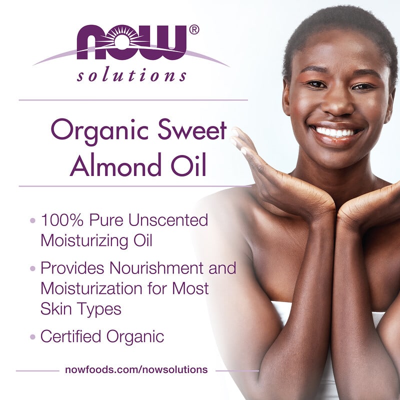 NOW Foods, Solutions, Certified Organic Sweet Almond Oil, 8 fl oz (237 ml)