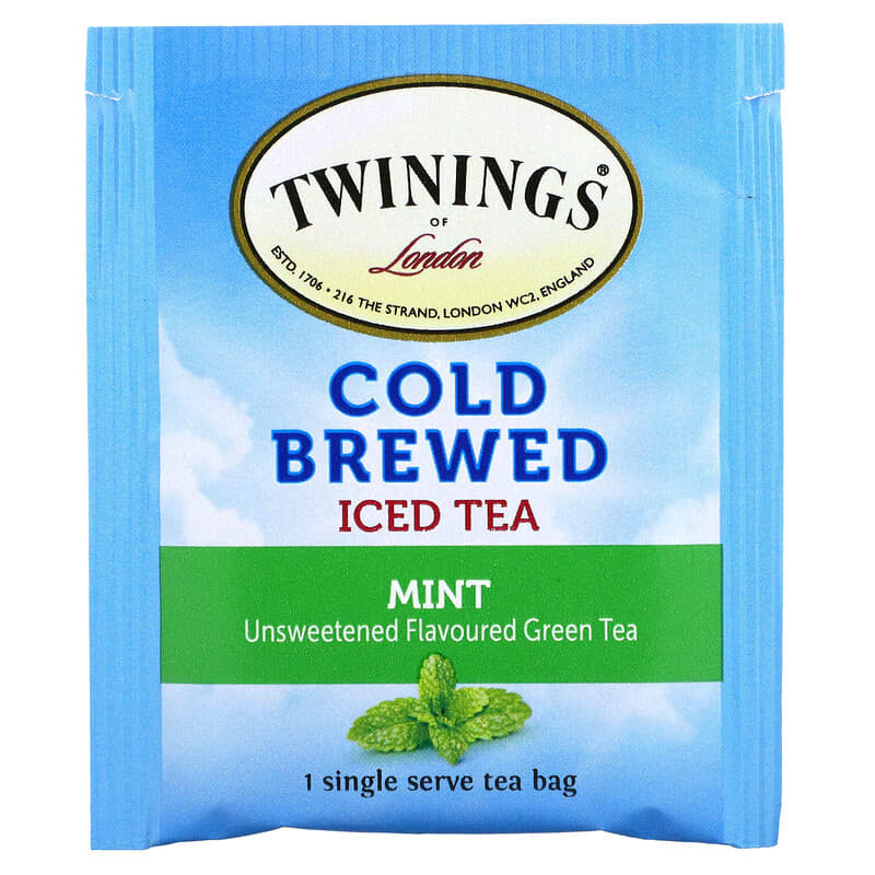 Twinings, Cold Brewed Iced Tea, Unsweetened Flavored Green Tea, Mint, 20 Tea Bags, 1.41 oz (40 g)