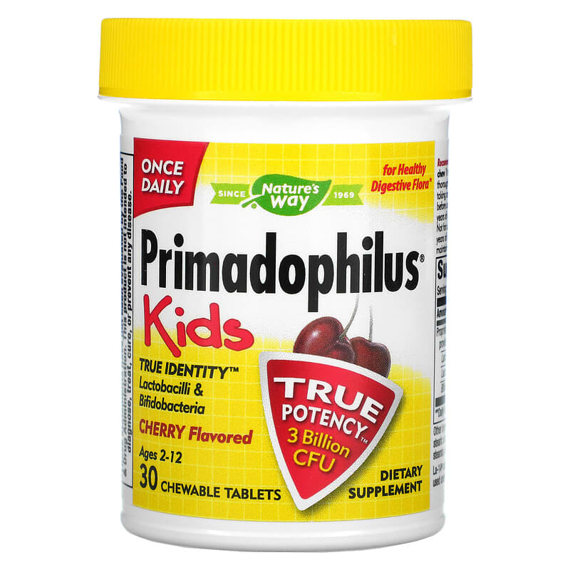 Nature's Way, Primadophilus, Kids, Age 2-12, Cherry , 3 Billion CFU, 30 Chewable Tablets