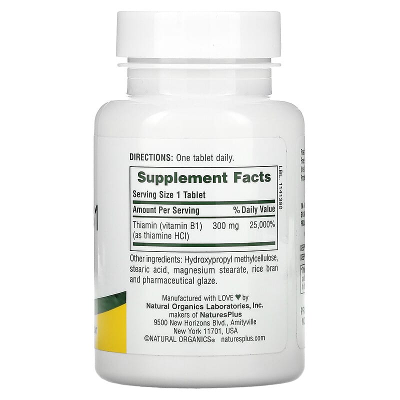 NaturesPlus, Vitamin B1, 300 mg, 90 Tablets