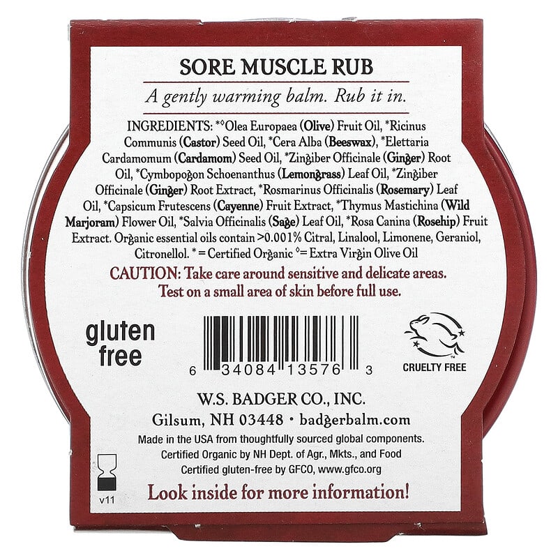 Badger Company, Organic, Sore Muscle Rub, Cayenne & Ginger, 2 oz (56 g)