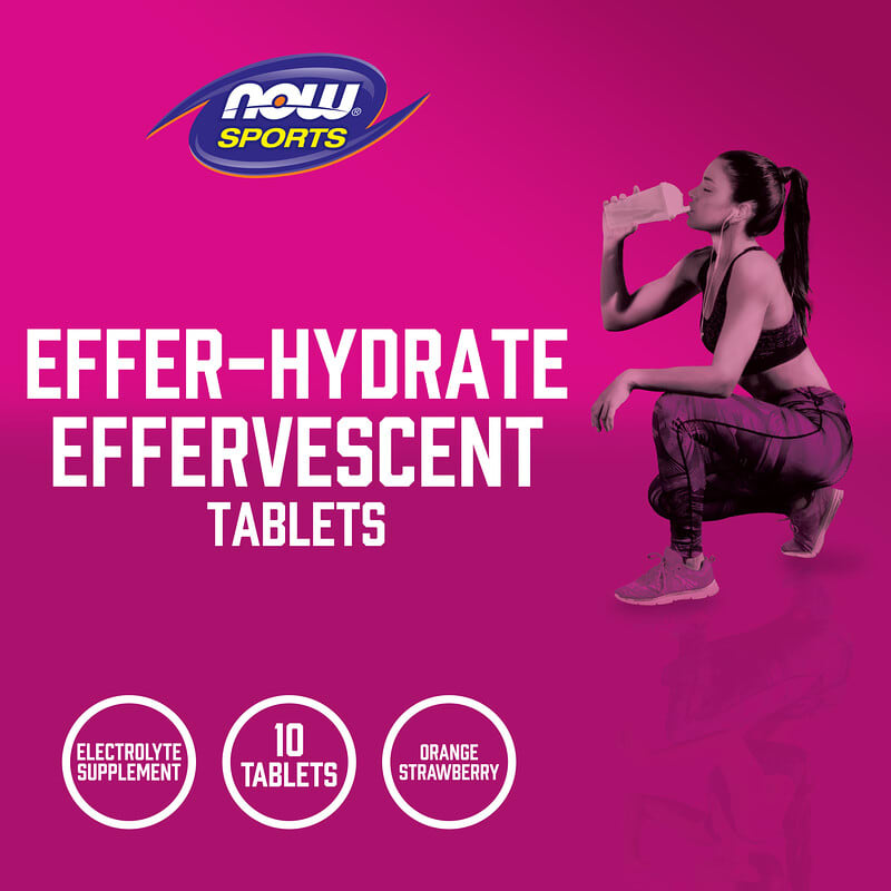 NOW Foods, Sports, Effer-Hydrate, Orange Strawberry, 10 Tablets, 1.8 oz (51 g)
