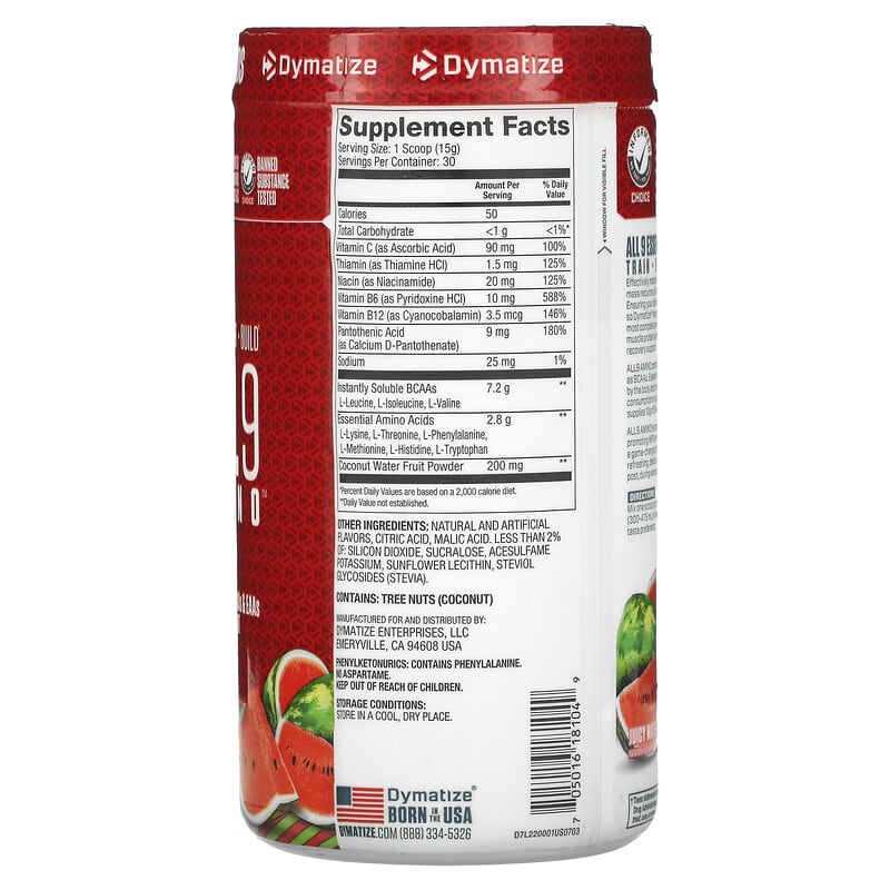 Dymatize, ALL9AMINO, Juicy Watermelon, 15.87 oz (450 g)