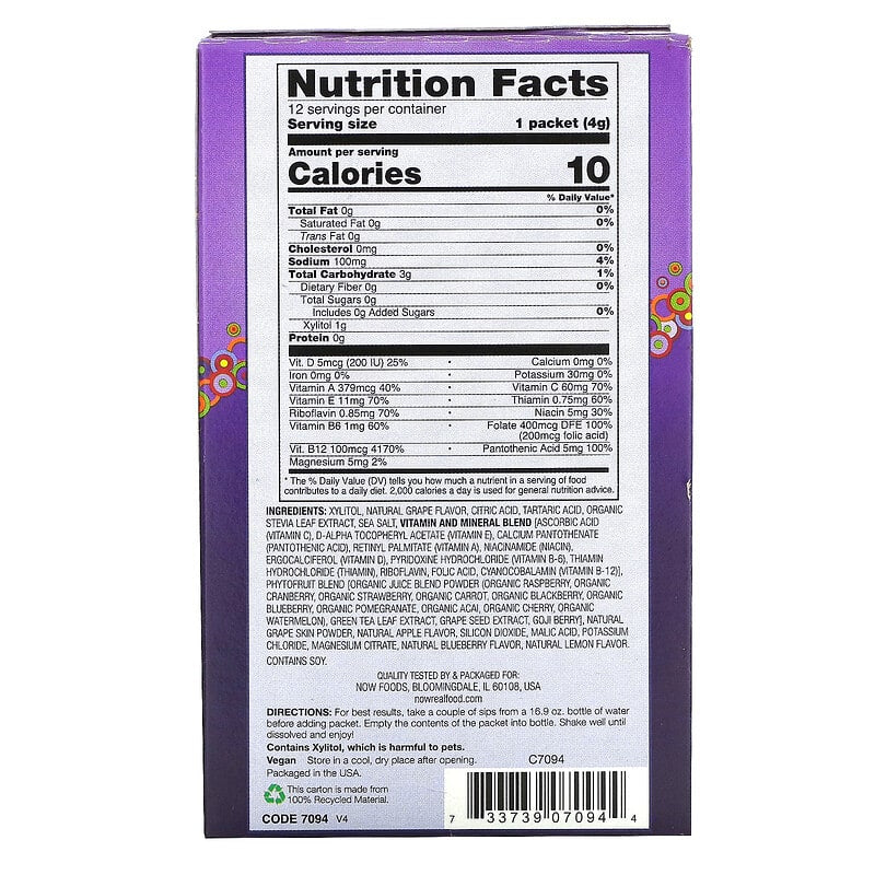 NOW Foods, Real Food, Slender Sticks, Active, Grape, 12 Sticks, 1,7 oz (48 g)