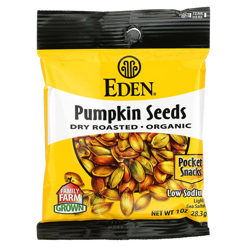 Eden Foods, Pocket Snacks, Organic Pumpkin Seeds, Dry Roasted, 12 Packages, 1 oz (28.3 g) Each