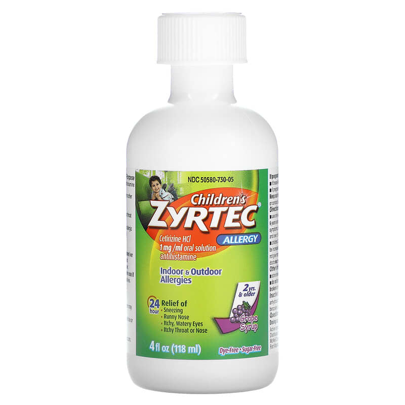 Zyrtec, Children's Allergy, Relief Syrup,  2+ Years, Grape, 5 mg, 4 fl oz (118 ml)