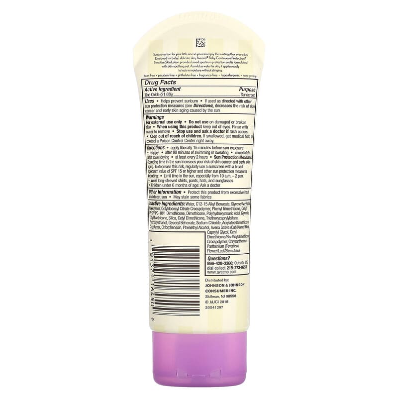 Aveeno, Baby, Zinc Oxide Sunscreen, SPF 50, Fragrance-Free, 3 fl oz (88 ml)