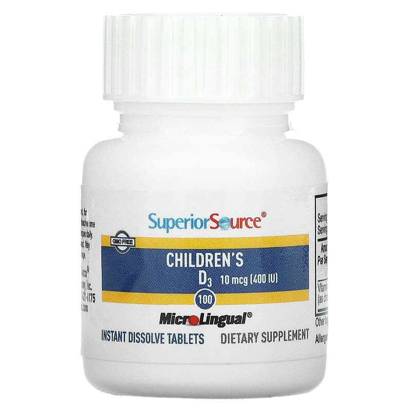 Superior Source, Children's D3, 10 mcg (400 IU), 100 MicroLingual Instant Dissolve Tablets