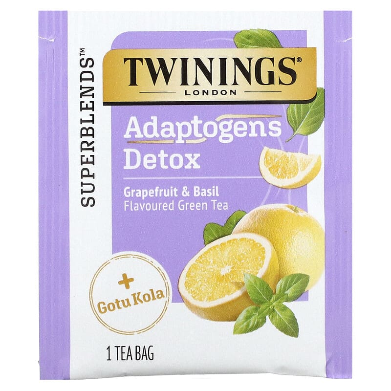 Twinings, Adaptogens Detox Green Tea, Grapefruit & Basil, 18 Tea Bags, 1.27 oz (36 g)