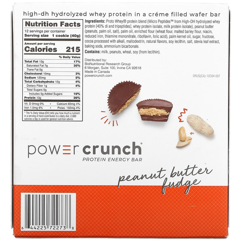 BNRG, Power Crunch Protein Energy Bar, Peanut Butter Fudge, 12 Bars, 1.4 oz (40 g) Each