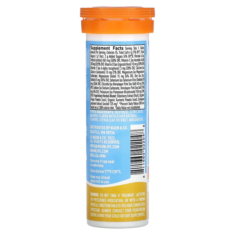 Nuun, Daily Hydration, For Immune Support, Orange Citrus, 10 Effervescent Tablets