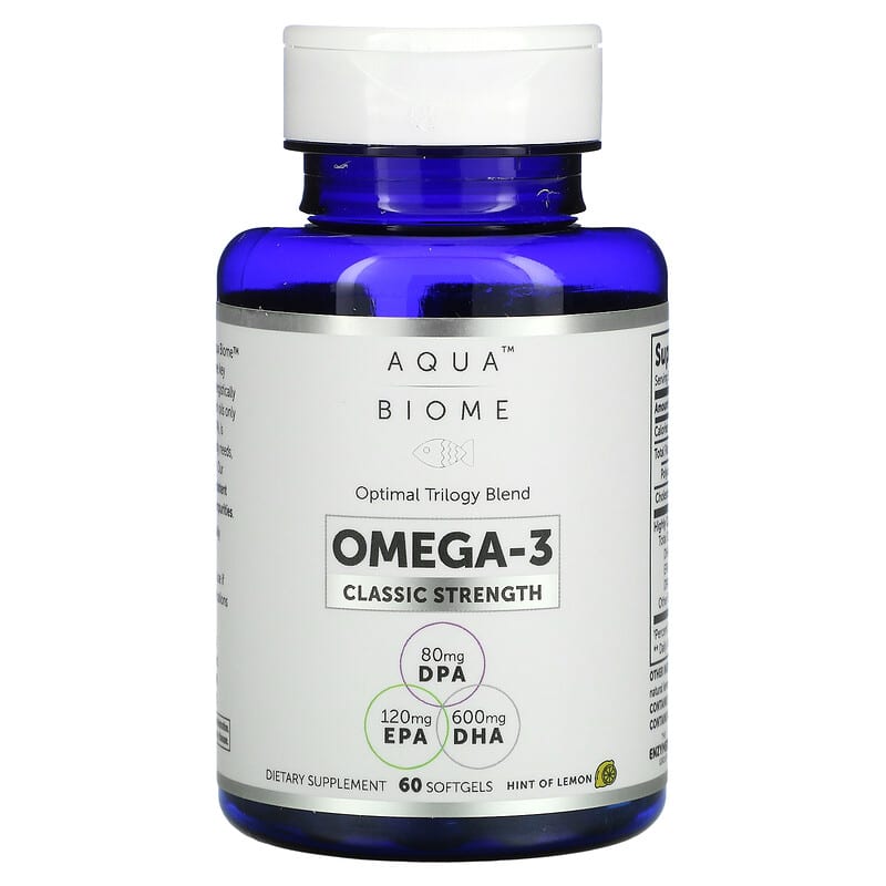 Enzymedica, Aqua Biome, Omega-3, Classic Strength, Lemon, 600 mg, 60 Softgels