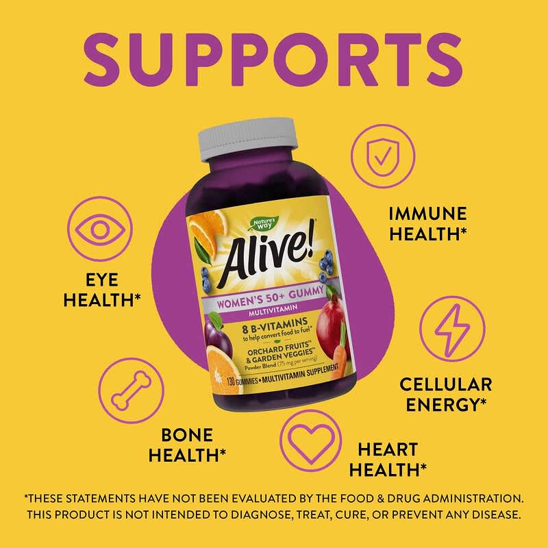 Nature's Way, Alive! Women's 50+ Gummy Multivitamins, Mixed Berry, 130 Gummies