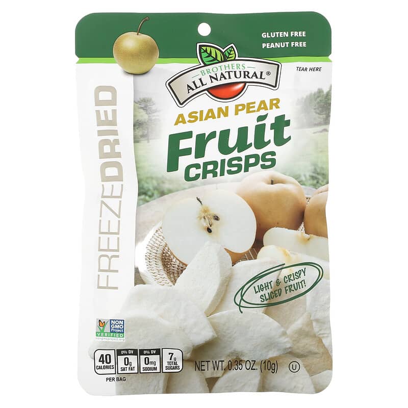 Brothers-All-Natural, Freeze Dried Fruit Crisps, Asian Pear, 12 Single-Serve Bags, 0.35 oz (10 g) Each